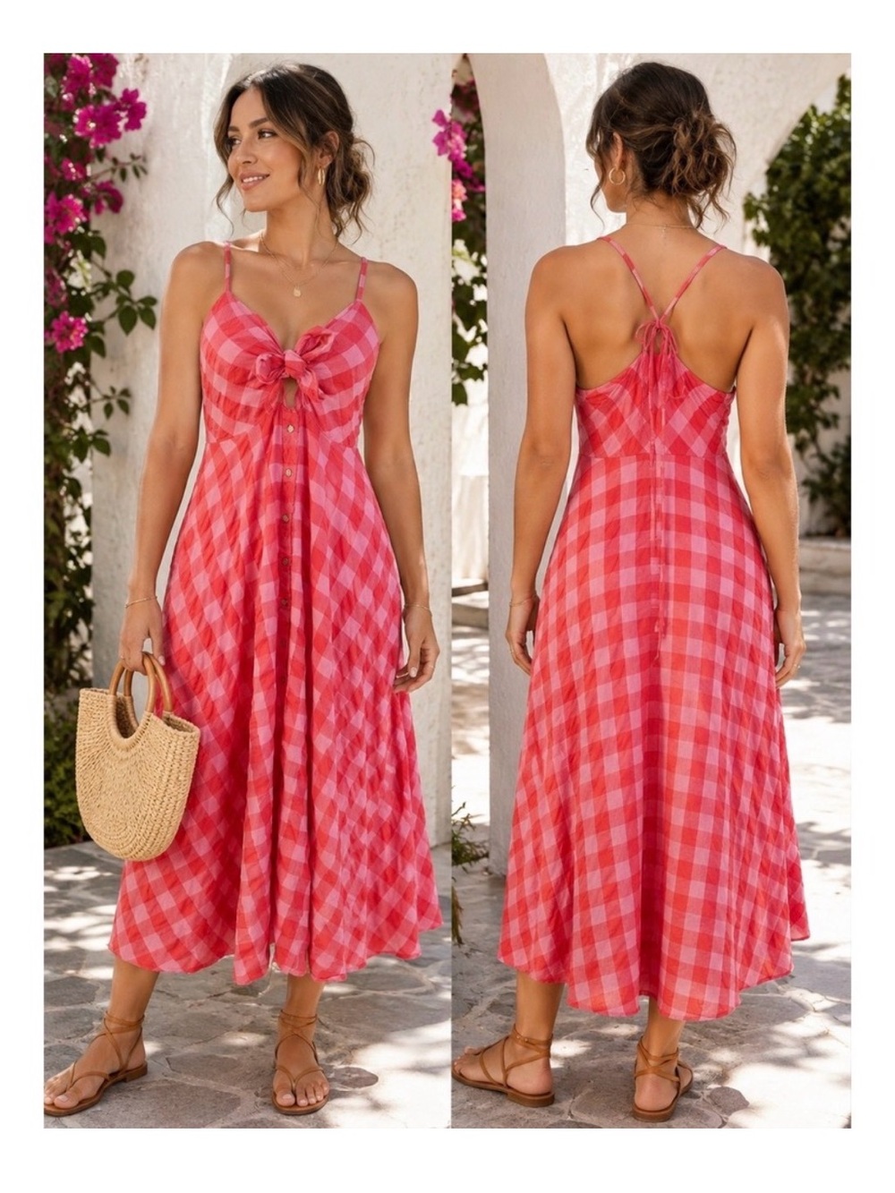 Free People Via Midi Dress Red Combo - Picture 3 of 6
